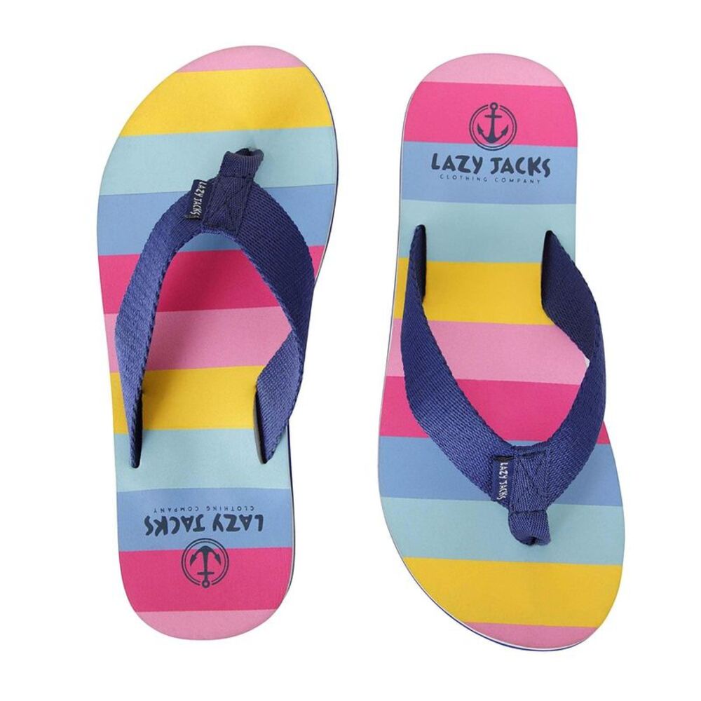 Lazy Jacks Girls Block Stripe Flip Flops / Bright Rose